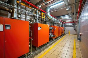 ai gegenereerd modern boiler kamer met gas- ketels, industrieel verwarming. foto