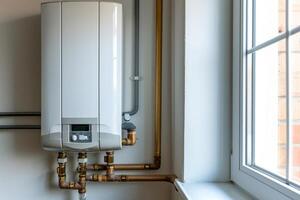 ai gegenereerd verwarming systeem en gas- boiler in de huis foto