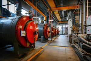 ai gegenereerd modern boiler kamer met gas- ketels, industrieel verwarming. foto