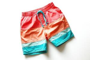 ai gegenereerd zwemmen korte broek. kleur zomer shorts geïsoleerd Aan wit achtergrond. foto