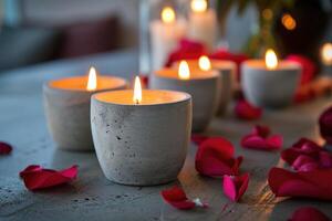 ai gegenereerd beton theelichtje kaars houder voor valentijnsdag dag. foto