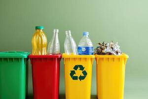 ai gegenereerd containers met verschillend soorten. recycling concept. foto