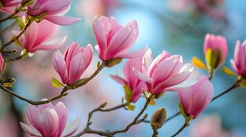 ai gegenereerd magnolia bloesems aangeven de aankomst van voorjaar foto
