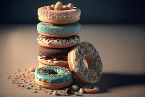 ai gegenereerd stack van geglazuurd donuts, neurale netwerk gegenereerd kunst foto