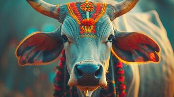 ai gegenereerd Indisch heilig koe, geschikt voor pongal of ieder hindoeïsme viering affiches, tijdschriften, en nieuws. foto