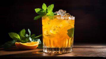 ai gegenereerd verfrissend oranje cocktail met munt decoratie foto