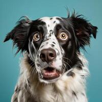ai gegenereerd nieuwsgierig en aanbiddelijk detailopname foto van een verrast hond met een expressief en boeiend uitdrukking