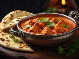 ai gegenereerd kip tikka masala geserveerd met naan . generatief ai foto