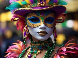 ai gegenereerd mardi gras masker kostuum, traditioneel carnaval ontwerp. generatief ai foto