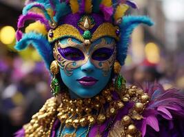 ai gegenereerd mardi gras masker kostuum, traditioneel carnaval ontwerp. generatief ai foto