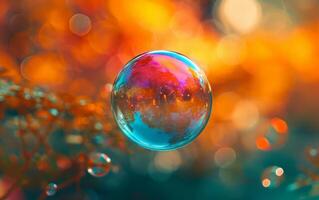 ai gegenereerd levendig macro zeep bubbels foto
