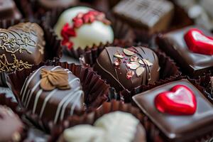 ai gegenereerd divers chocola snoep voor Valentijn geschenk foto