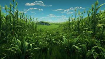 ai gegenereerd groen velden onder blauw lucht landschap foto