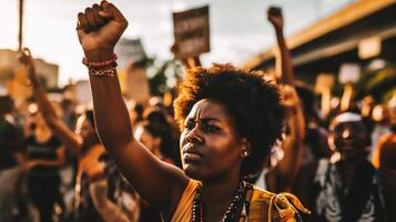 ai gegenereerd mensen nam naar de straten naar protest foto