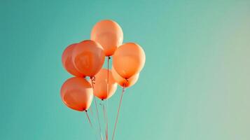 ai gegenereerd roze ballonnen Aan blauw lucht achtergrond. wijnoogst stijl afgezwakt afbeelding. foto