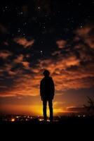 ai gegenereerd silhouet van een Mens tegen de achtergrond van de nacht lucht. foto