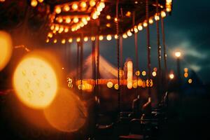 ai gegenereerd carrousel in de avond. bokeh effect. carrousel Bij nacht. foto