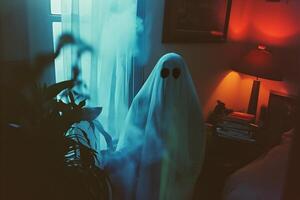 ai gegenereerd geest in de kamer, halloween, verschrikking, halloween foto