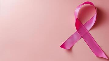 ai gegenereerd borst kanker bewustzijn symbool met roze lint Aan levendig roze achtergrond, ondersteunen de oorzaak. foto