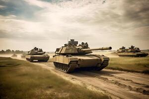 ai gegenereerd western tanks Aan oekraïens slagvelden, neurale netwerk gegenereerd beeld foto