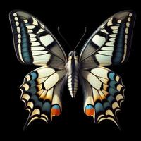 ai gegenereerd papilio machaon vlinder geïsoleerd Aan zwart achtergrond. insecten in natuur. foto