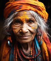 ai gegenereerd portret van echt Indisch vrouw Bij holi festival in Indië. tradities en cultuur. foto