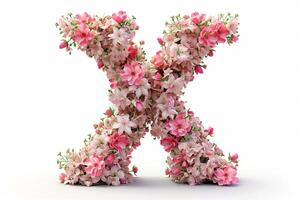 ai gegenereerd modern 3d xeranthemum bloem brief X Aan wit achtergrond voor ontwerp en decoratie foto