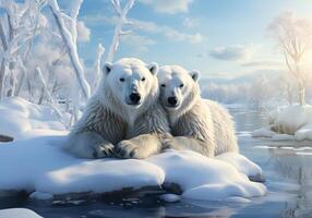 ai gegenereerd polair bears in de sneeuw in de arctisch. verkoudheid winter. foto