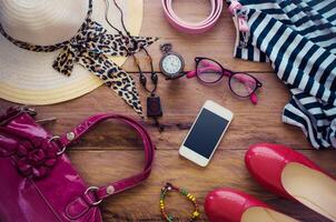 kleding en accessoires voor Dames Aan hout verdieping foto