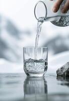 ai gegenereerd persoon gieten water in glas, verschillend water toepassingen afbeelding foto