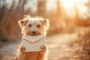 ai gegenereerd hond Holding een brief in haar mond. generatief ai foto