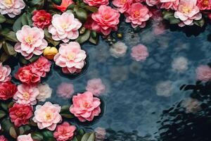 ai gegenereerd bloemen Aan water foto