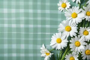 ai gegenereerd bloemen Aan plaid met tekst ruimte foto