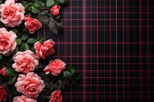 ai gegenereerd bloemen Aan plaid met tekst ruimte foto