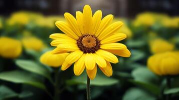 ai gegenereerd levendig geel madeliefje een single bloem van schoonheid in natuur foto
