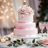 ai gegenereerd roze bruiloft taart foto