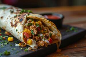 ai gegenereerd burrito's wraps met rundvlees en groenten. rundvlees burrito, Mexicaans voedsel. generatief ai foto