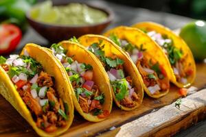 ai gegenereerd eigengemaakt traditioneel Mexicaans varkensvlees taco's. generatief ai foto