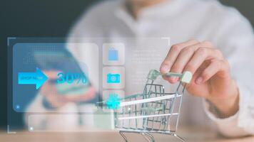 online boodschappen doen concept, e-zaken, e-commerce, Product reservering en bestellen ,betaling via online bank ,gebruik makend van credit kaarten naar betalen Product rekeningen ,gemak ,online winkels en winkel Aan de internet foto