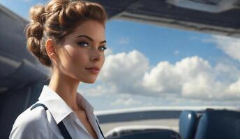 ai gegenereerd mooi meisje stewardess foto