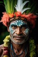 ai gegenereerd portret van een polynesisch Mens van de grote Oceaan eiland van Tahiti. Frans Polynesië foto