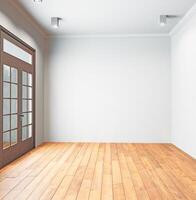 leeg kamer met houten verdieping foto