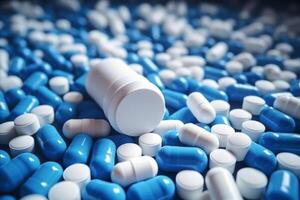 ai gegenereerd kleurrijk pil verpakking markeren antibiotica weerstand in farmaceutisch industrie. foto