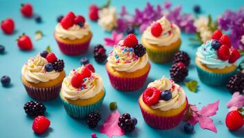 ai gegenereerd cupcakes met bessen foto