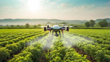 ai gegenereerd dar vliegt en sprays groen planten in de bedden foto