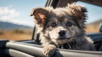 ai gegenereerd schattig hond in de auto foto