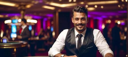 ai gegenereerd geslaagd Mens in een casino foto