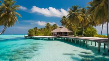 ai gegenereerd mooi villa Aan een eiland in de Maldiven foto