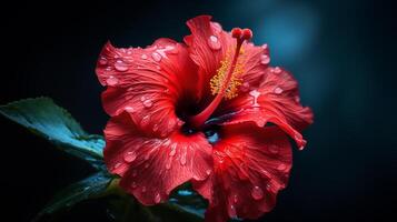 ai gegenereerd hibiscus bloem macro fotografie. dichtbij omhoog. tropisch bloem bloeien foto