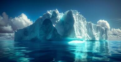ai gegenereerd enorm ijsberg staat alleen in de water, gletsjers en ijsbergen beeld foto